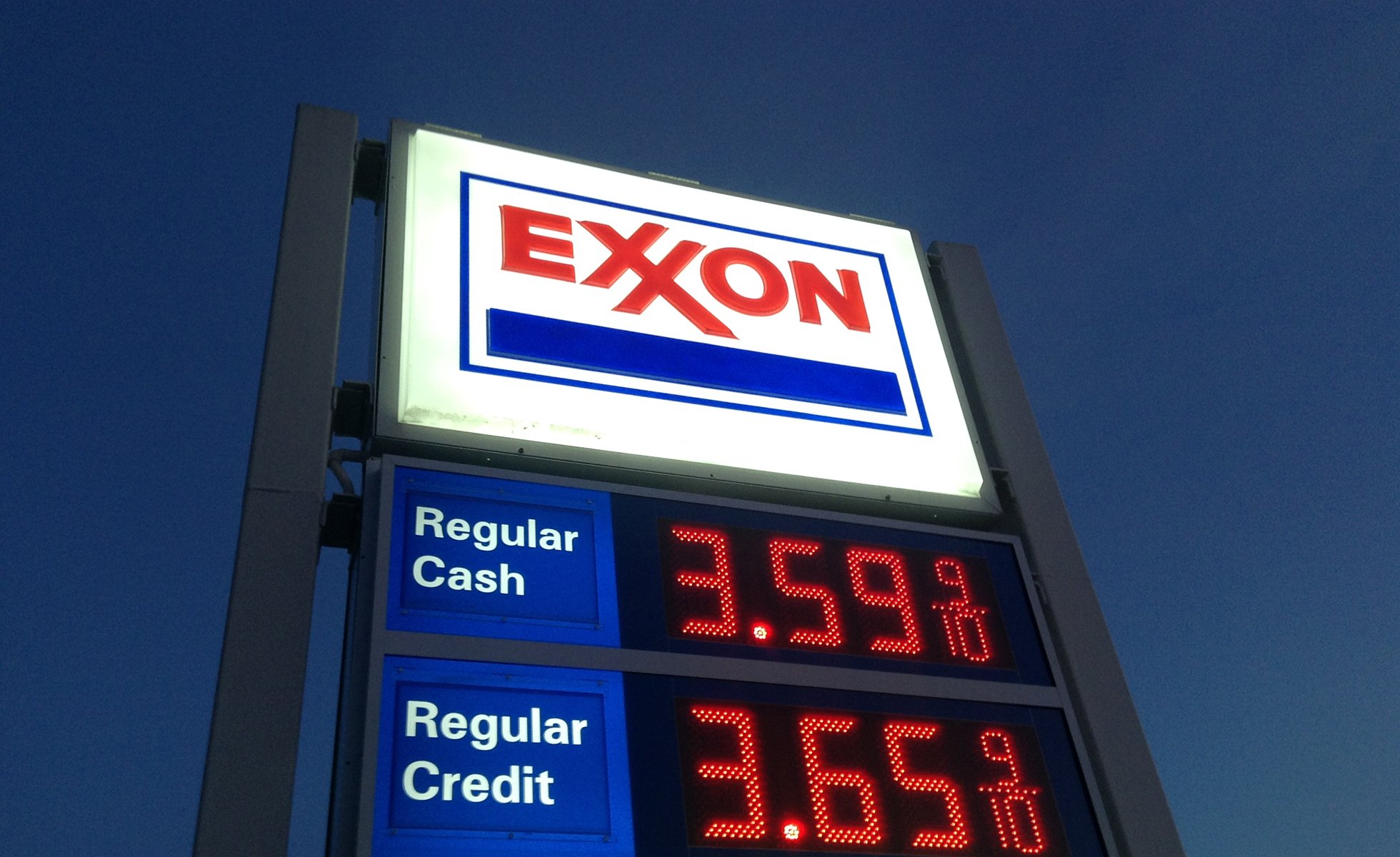 An Exxon gas station sign in Durham, Connecticut.