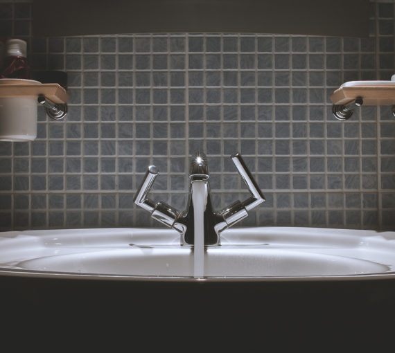A sparkling bathroom sink.