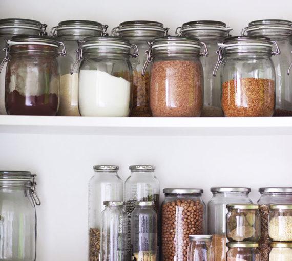give-zero-waste-refill Pantry of dry goods stored in jars
