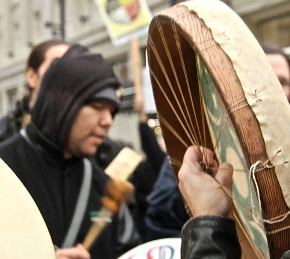 Hide drum held up at Idle No More rally