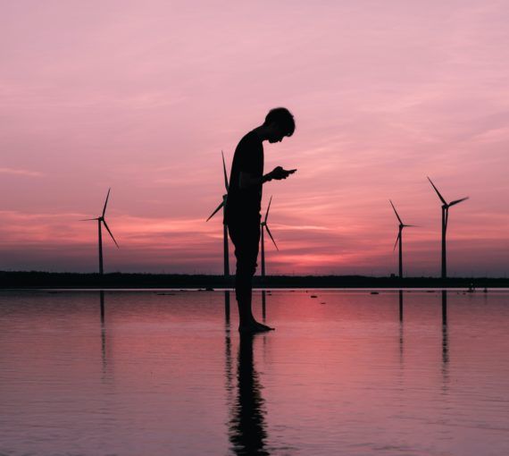 Wind farm behind person Wind farm behind person