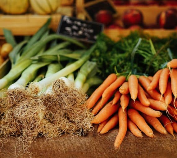 A photo of carrots and leeks, conveying that a fossil fuel subsidy is not the way to help farmers